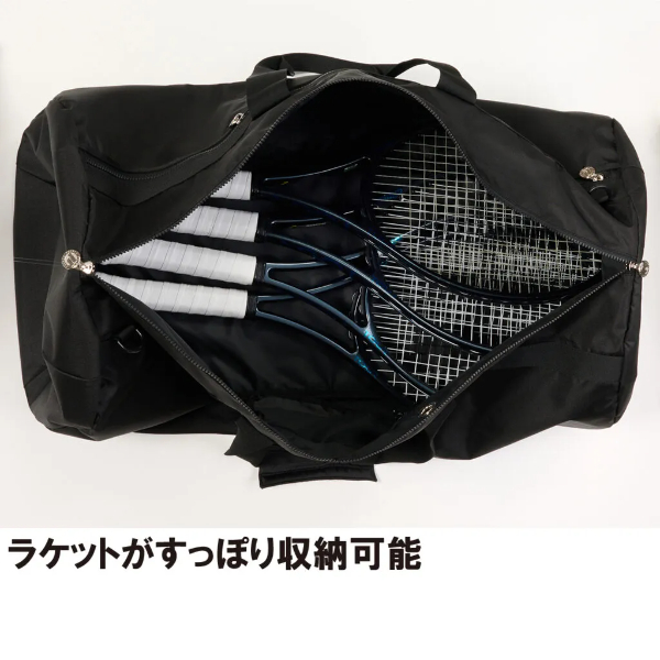 Open black carry bag with five hair styling irons (white handles, dark cords) tucked inside a mesh pocket, illustrating tidy storage.