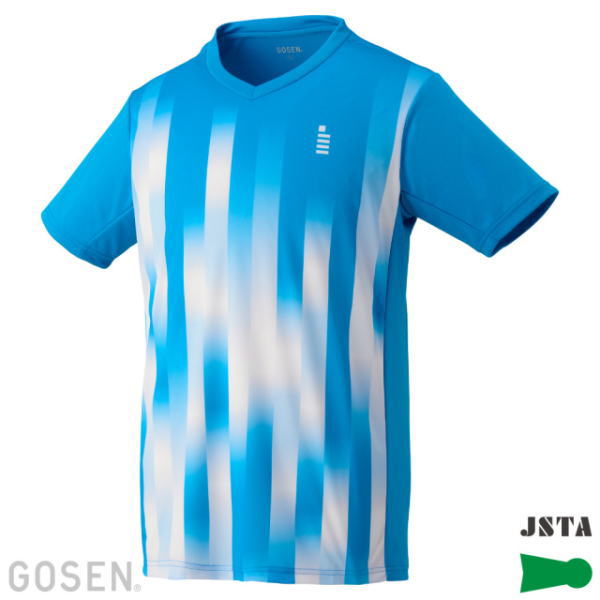 Blue athletic jersey with vertical white stripes and a V-neck, featuring GOSEN and JSTA logos in corners.