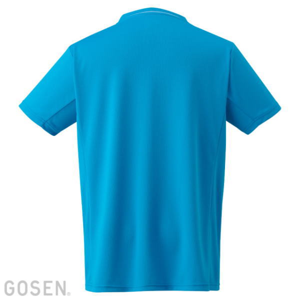 Back view of a bright blue short-sleeve polo shirt, minimal stitching, plain design.