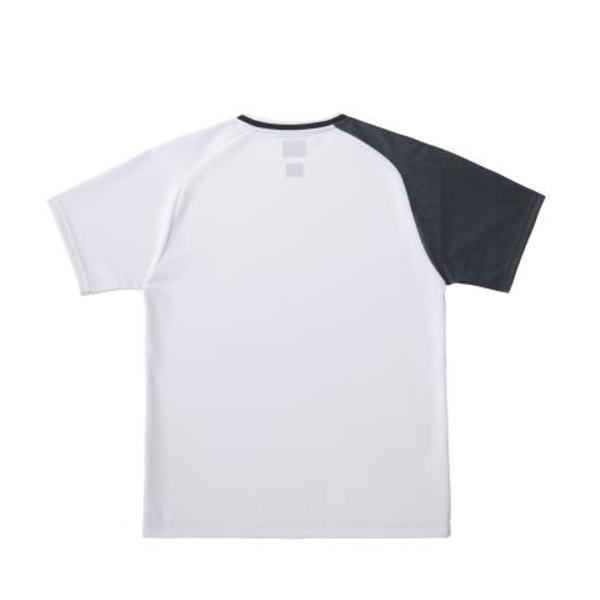 White short-sleeve T-shirt with a dark gray right sleeve.