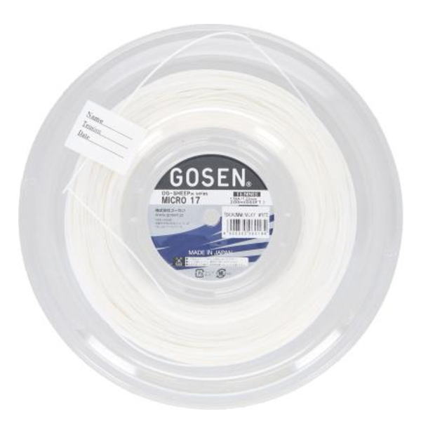 Spool of white Gosen Micro 17 fishing line on a clear plastic reel