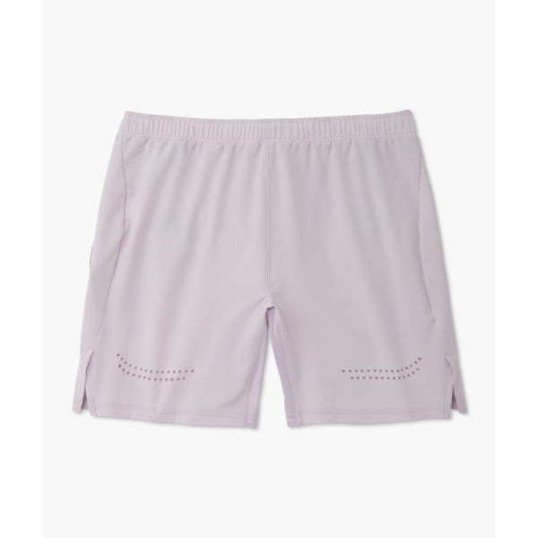 Lavender athletic shorts with an elastic waistband and dotted ventilation panels at the hem on each leg.