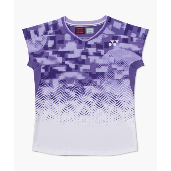 Purple gradient athletic jersey with a pixelated pattern fading to white, sleeveless with a small logo on the chest.