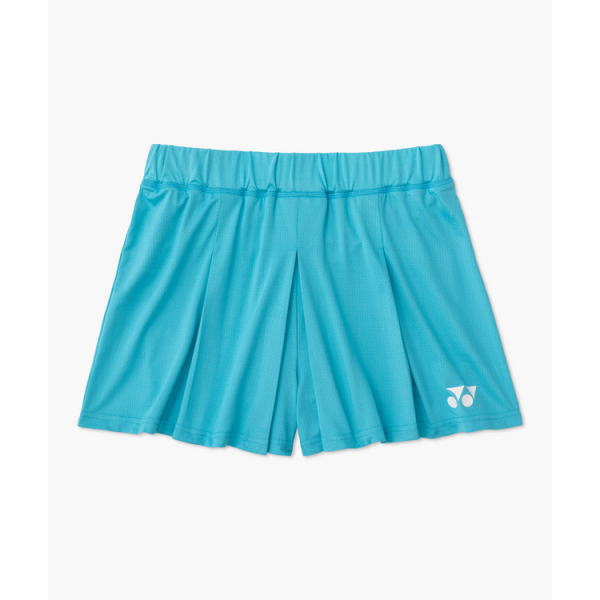 Turquoise athletic shorts with an elastic waistband and a small white logo on the bottom-right leg.