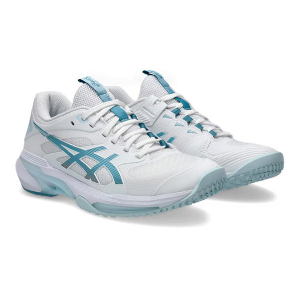 アシックス レディーステニスシューズ SOLUTION SPEED FF 4 OC(1042A306)WHITE/SABA BLUE|激安お買い得価格|2026年1月発売|ASICS|スペック表と機能性|オムニクレー用