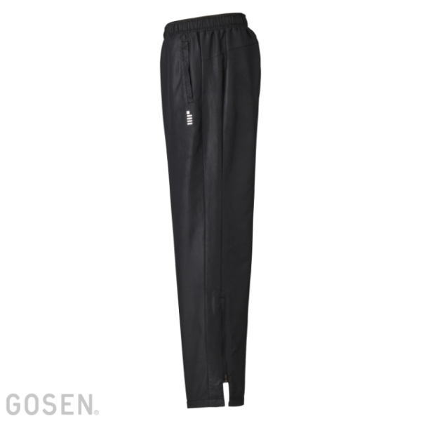 Black athletic joggers with an elastic waistband and tapered legs, logo on the left thigh.