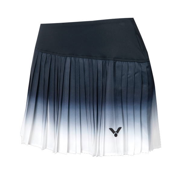 Gradient pleated tennis skirt with a black waistband, navy fading to white, with a small logo near the hem.