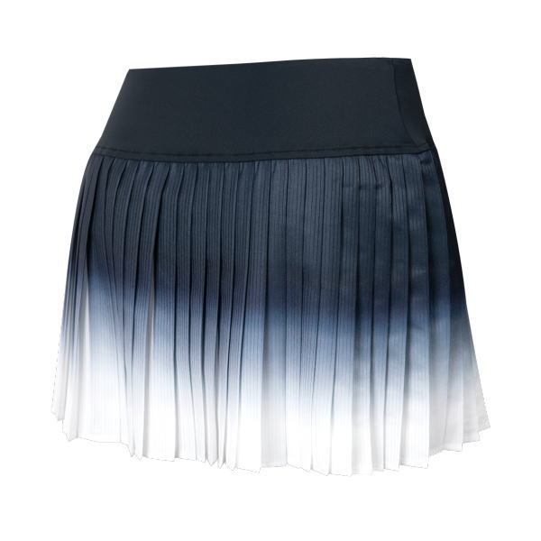 Navy-blue pleated skirt with a white gradient hem, high waist, isolated on white background