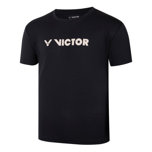 Black short-sleeve t-shirt with a white VICTOR logo across the chest (brand name).