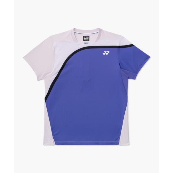 Color-blocked sports polo with blue front panel and pale pink sleeves, Yonex logo on chest
