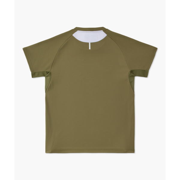 Olive green short-sleeve athletic t-shirt on a white background, plain front and crew neck
