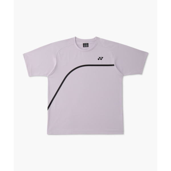 Lavender short-sleeve crew-neck T-shirt with a bold black curved stripe across the chest and a small logo near the left shoulder/chest.