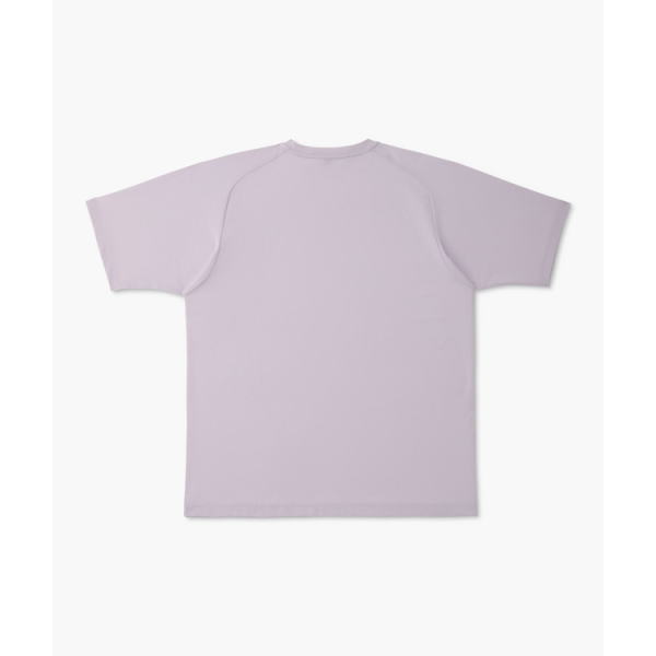 Back view of lavender oversized T-shirt laid flat on a white background.