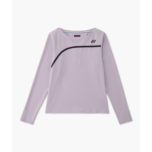 Light purple long-sleeve athletic shirt with a black curved stripe across the chest and a small black logo near the left shoulder.