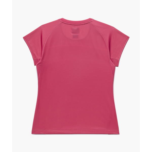 Pink short-sleeve T-shirt laid flat, front view.