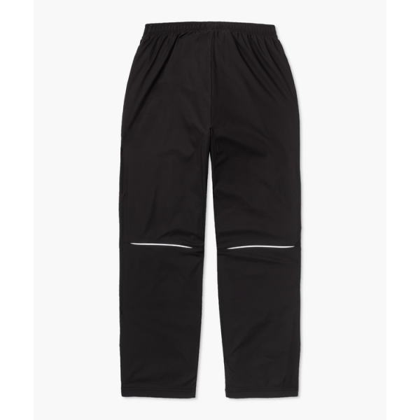 Black athletic jogger pants with reflective knee bands and an elastic waistband.